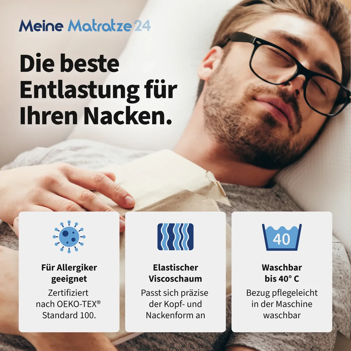 Preview: Ergonomisches Nackenstützkissen Visco für entspannten Schlaf