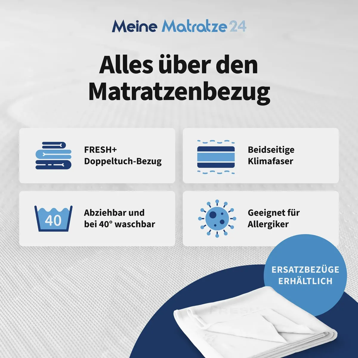 Preview: Hybridmatratze Valera mit abnehmbarem Fresh+ Doppeltuch-Bezug, beidseitiger Klimafaser und waschbarem Bezug bis 40 °C.