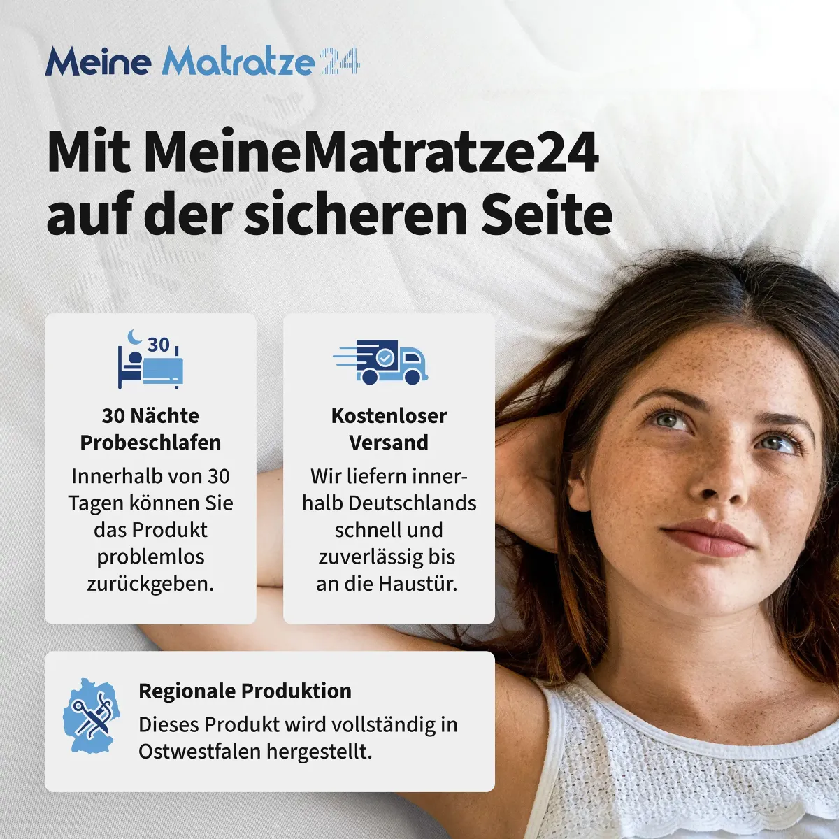 Hybridmatratze Valera mit 30 Nächten Probeschlafen, kostenlosem Versand und regionaler Herstellung in Deutschland.